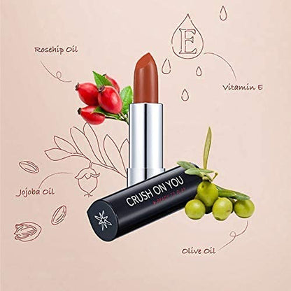 Matte Vegan Lipstick with Creamy Satin Finish, Burnt Sienna with a Rosy Orange Twist and Brownish Color -CRUSH on YOU (302-Close to You) by