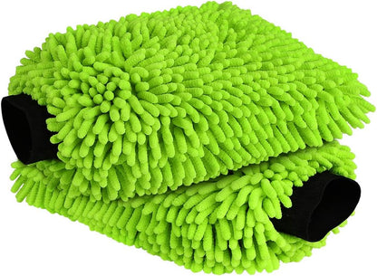 Car Wash Mitt Microfiber, 2Pk-Scratch & Lint Free, Premium Chenille Microfiber Wash Mitt-Green Regular Size (7.12''X10.14'')